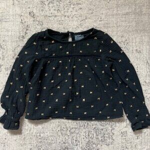 🧡3/15 Cat & Jack Black Gold Bow Pattern Top Girls S(6/7)